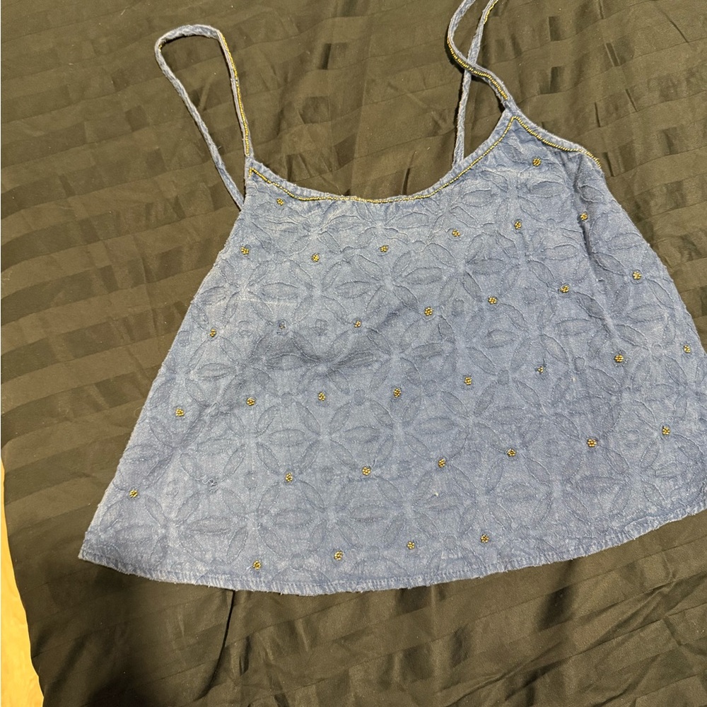 Blue Embroidered Women's Top